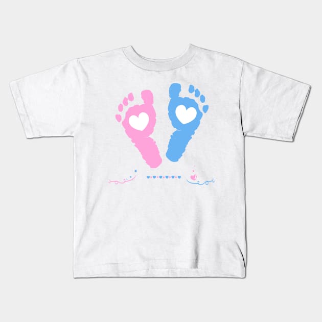 Twin baby girl and boy feet prints arrival Kids T-Shirt by GULSENGUNEL